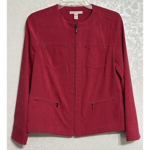 Jm Collection Solid Red Jacket Blazer Zipper Pockets‎ Lightweight Petite 4P